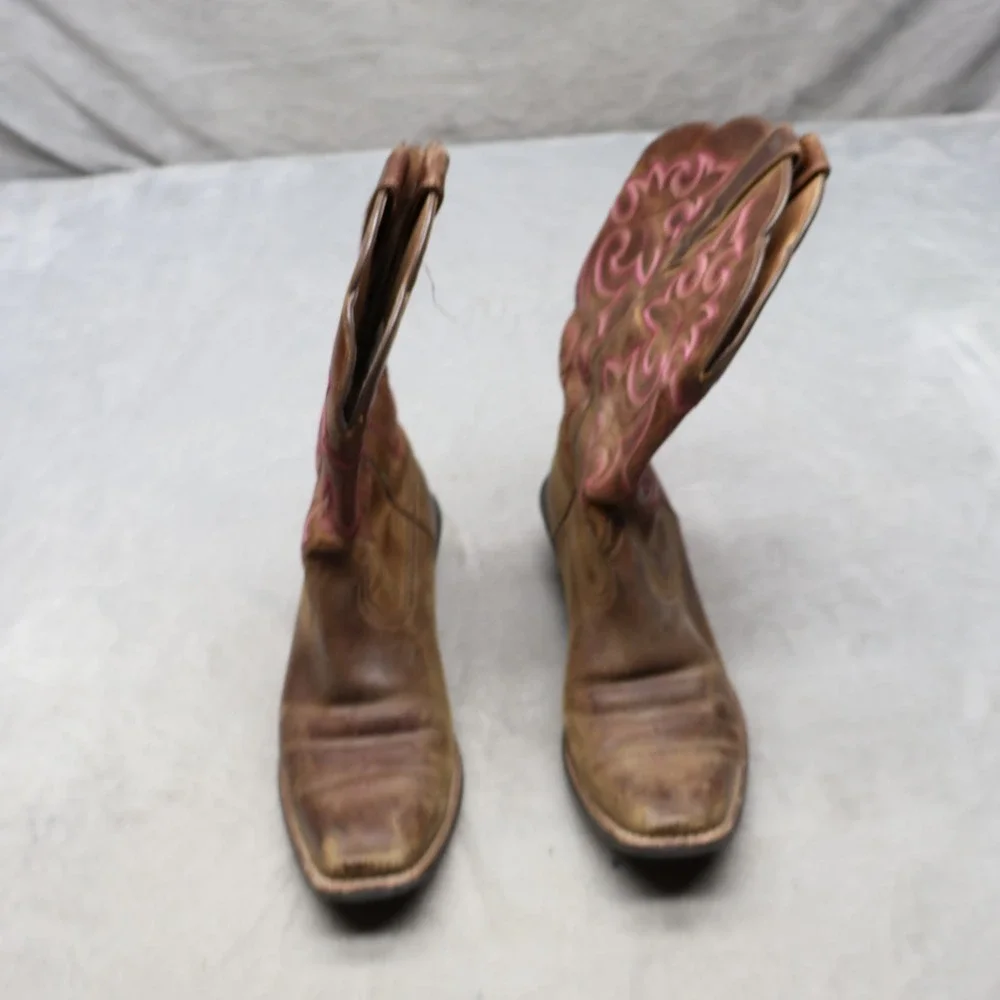 Ariat Women 7.5B Cowboy Boots Brown Leather Round Up Square Toe Western 10014172